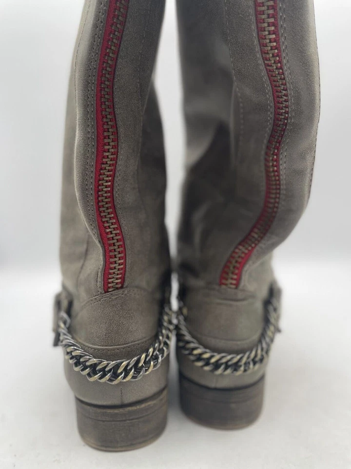 Madden Girl Caanyon Mid-Calf Boots Womens 9 Gray Leather Back Zipper Almond Toe - Image 3 of 4