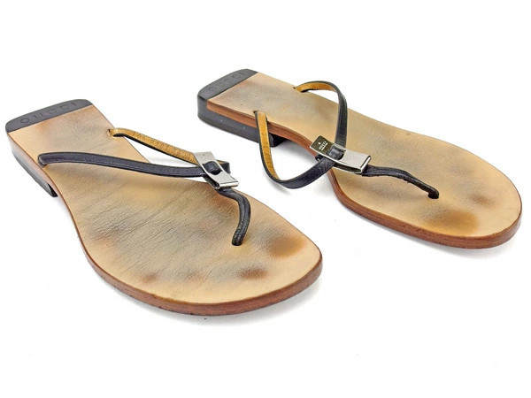 GUCCI Sandals Shoes #36 Half C Thong Logo Plate Black x Silver Leather GUCCI t13 thumbnail 4