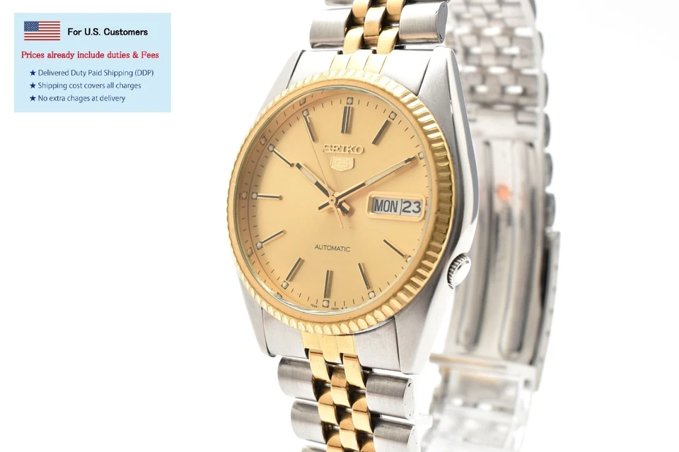 Reloj automático para hombre Duty-Free US【Casi como nuevo】Seiko 5 7S26-3110 36 mm esfera dorada Foto 3 de 4