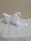 Vintage Fenton Art Glass Daisy Button Cats Head Shoe White- EXCELLENT 6" Long