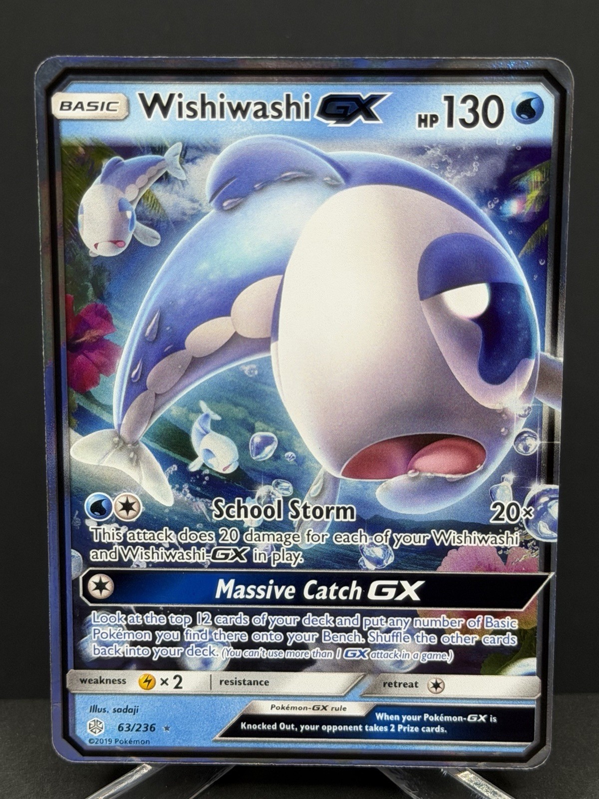 2019 Pokemon Wishiwashi GX 63/236 Cosmic Eclipse Rare Holo - NM