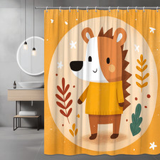 Cute Hedgehog Graphic Shower Curtain Autumn Leaves