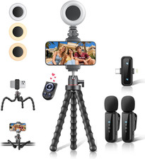Vlogging Kit for Iphone/Android, 9" Flexible Tripod for Iphone with Light, Wirel