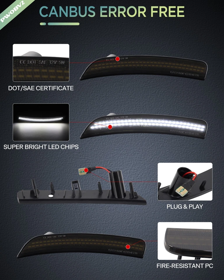 Dynamic LED Front Rear Bumper Side Marker Lights For 2012-2017 Fiat 500 Abarth - Imagem 3 de 4