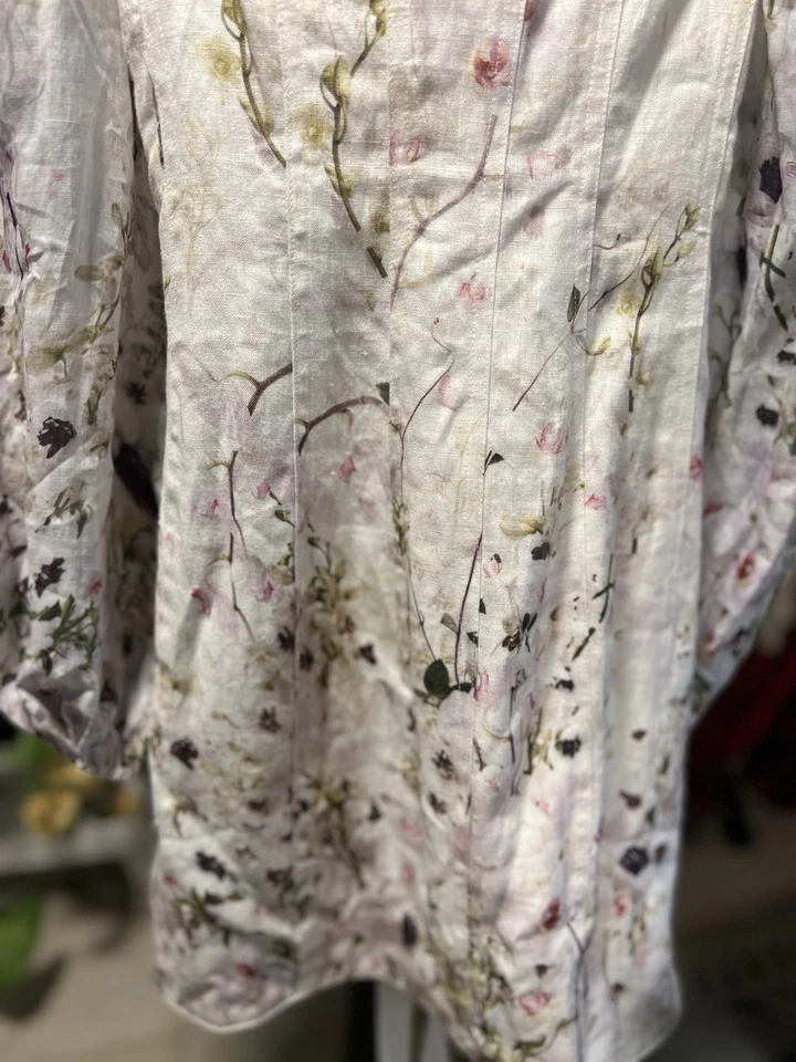 Zimmermann Linen Floral Lace-Up Back Dress – Romantic Puff Sleeve Midi, - Image 2 of 4