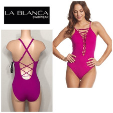 La Blanca Magenta lace up high neck. 6. NWT