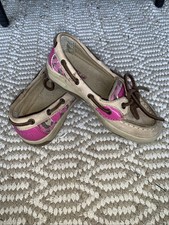 Little Kid Sperry Top Sider Lanyard Boat Shoe Pink And Leopard Print Size 11.5