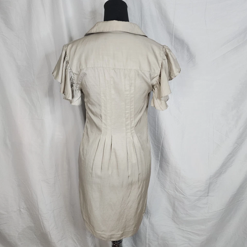 Vestido ALI RO Talla 2 Beige Vegano Seda Manga Acampanada Boho Bolsillos Anthropologie Foto 4 de 4