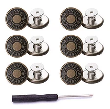 12 Pcs Button for Sewing Metal Jeans, 17 mm No-Sew Nailess Removable Metal 
