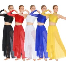 Womens Dance Suit Stage Outfit Performance Dancewear Asymmetrical Shoulder
