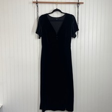Sanctuary Womens Black Velour V-Neck Short Sleeve Shift Dress Size L