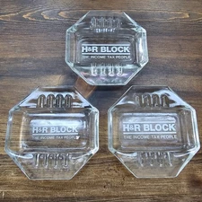 H&R BLOCK Vintage Ashtray THE INCOME TAX PEOPLE Glass Paper weight SET OF THREE