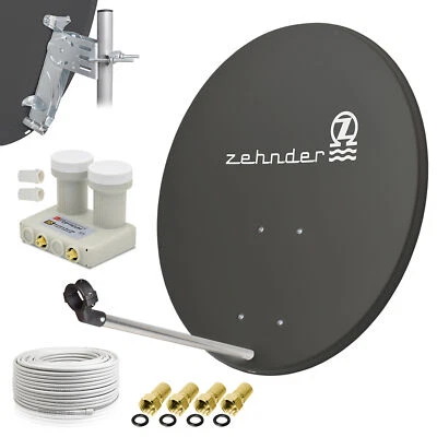 ZEHNDER TEENDER impianto satellitare digitale 80 cm + monoblocco Twin LNB 20 m cavo Astra Hotbird d