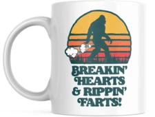 Funny Coffee Bigfoot Breakin Hearts & Rippin Farts 11 OZ Cute Sasquatch Gift Cup