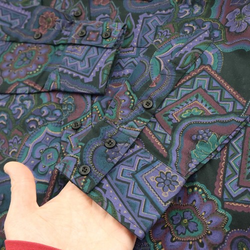 Vtg Western Floral Geometric Button Down Shirt Mens Sz Medium 15.5 Cowboy Rodeo - Picture 8 of 12