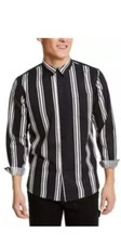 Sun  Stone Mens Small Black White Button Down LS Vertical Striped Shirt Size M
