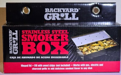 Smoker Box by Backyard Grill Stainless Steel Hinged Lid 4 X 9'' NEW in Box