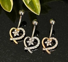 1pc Flower Center CZ Gem Heart Belly Ring Pierced Navel Naval Piercing