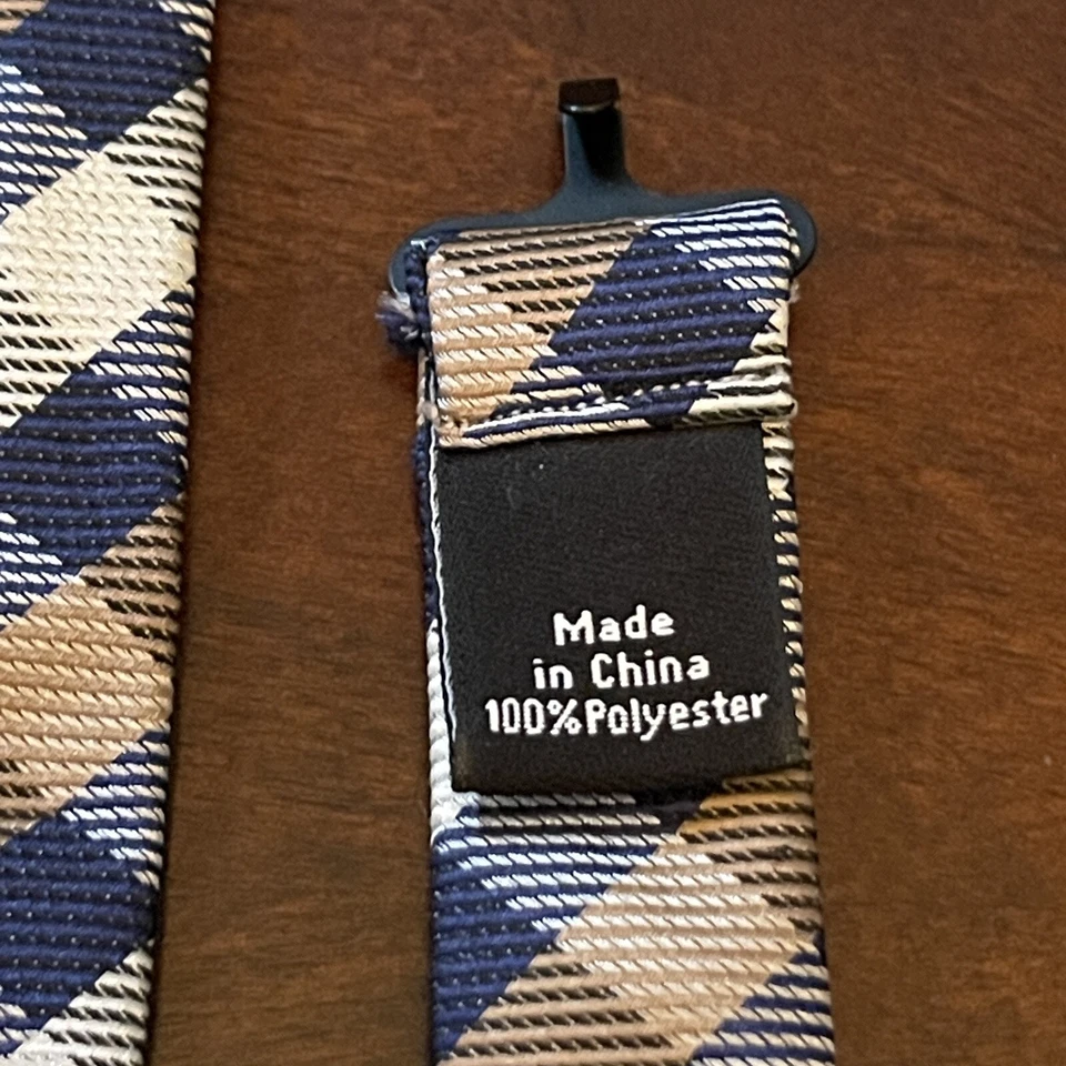 Blue Tan 100% Polyester Plaid Men’s Bow Tie Made In China - Image 4 of 4