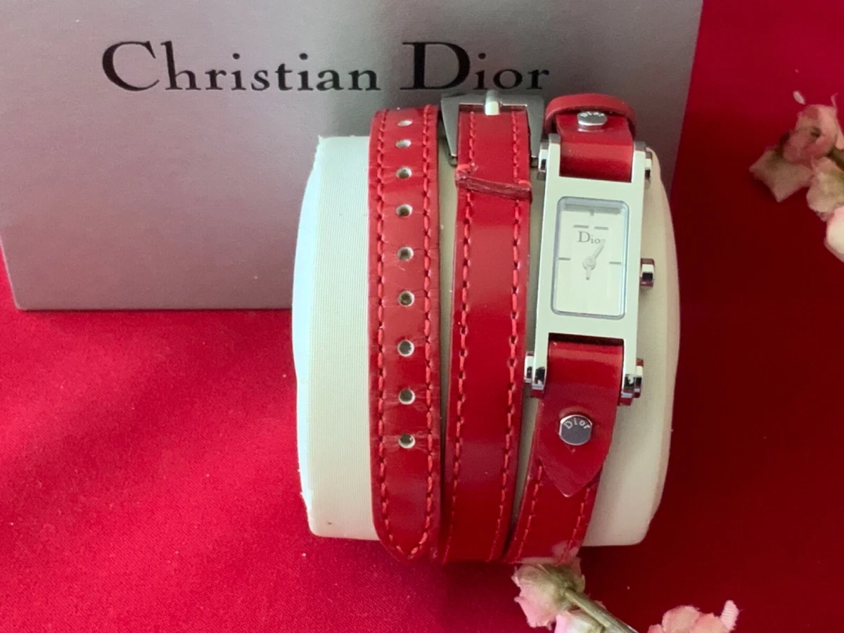 Auth Dior D104 100 DW4985 Women s watch Silver Dial Red Leather Strap