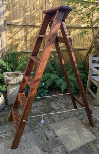 (2)VINTAGE 5 TREAD LIBRARY STEPLADDER - SHELLAC SEALED & WAXED