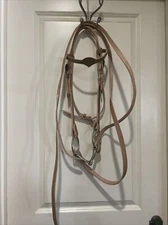 Natural Leather Silver Western Horse Bridle Headstall Split Reins Snaffle Bit