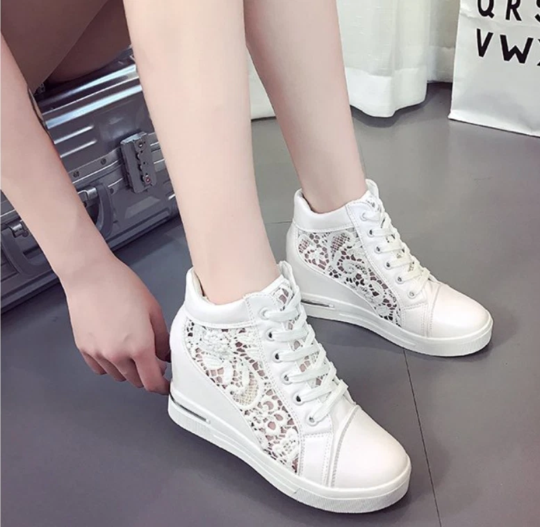 Casual Women Platform Shoes Lace Up Wedge High Heel Sport Shoes