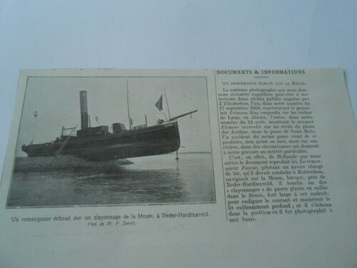 1912 Antique print Un remorqueur échoué sur la Meuse à Neder Hardinxveld - Photo 1 sur 1
