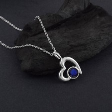 Zaffiro Blu Creato IN Laboratorio Gemma 925 Argento Sterling Cuore - Foto 5