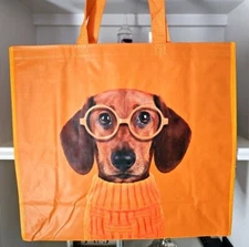 Dachshund in Orange Glasses & Turtleneck Durable Reusable Shopping Bag NEW 6PK