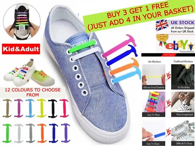 Elastic Shoe Laces No Tie Silicone Rubber shoelaces trainers shoes Adults  Kids UK