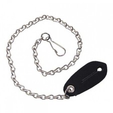 MFH 28203 - Gliederkette - Karabiner - Lederlasche - ca. 30 cm - schwarz/silber