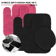 🔥3PC BATHROOM SET RUG CONTOUR MAT TOILET LID COVER PLAIN SOLID COLOR BATHMATS🔥