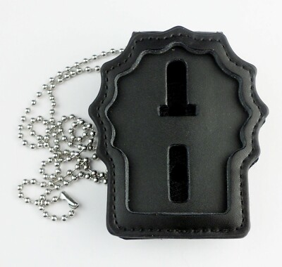 Black Leather US Badge Holder With Neck Chain Belt Clip-US Badge Holder