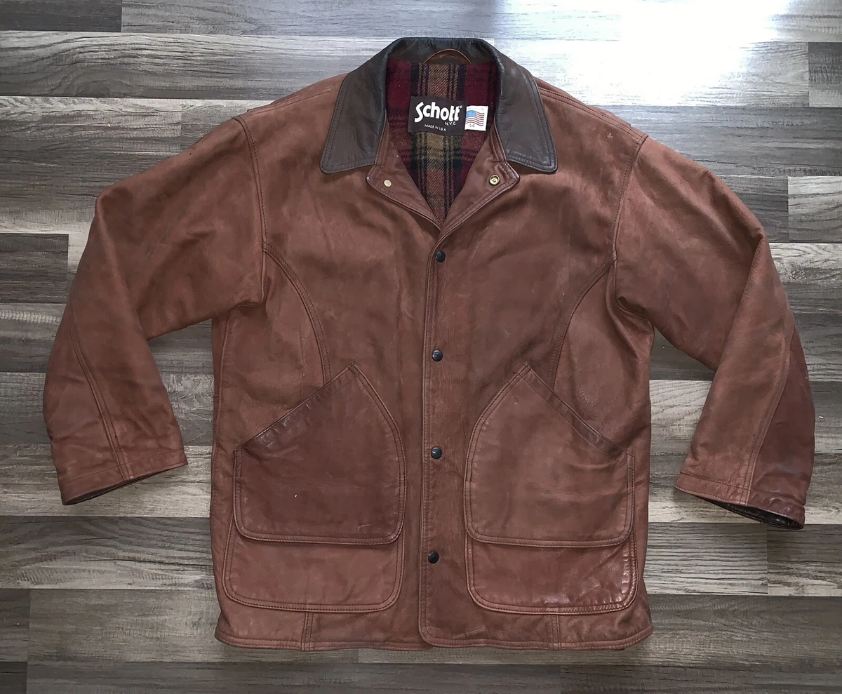 SCHOTT NYC BROWN LEATHER NUBUCK MECHANIC JACKET