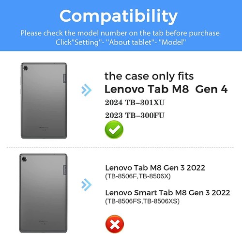Case for Lenovo Tab M8 4th Gen 2024 2023 TB-301XU TB-300FU with Screen Protector - Picture 2 of 13