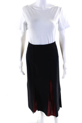 Jil Sander Navy Womens Taffeta Insert Wool Fleece Midi Skirt Red Blue Size IT 36 - Picture 1 of 7