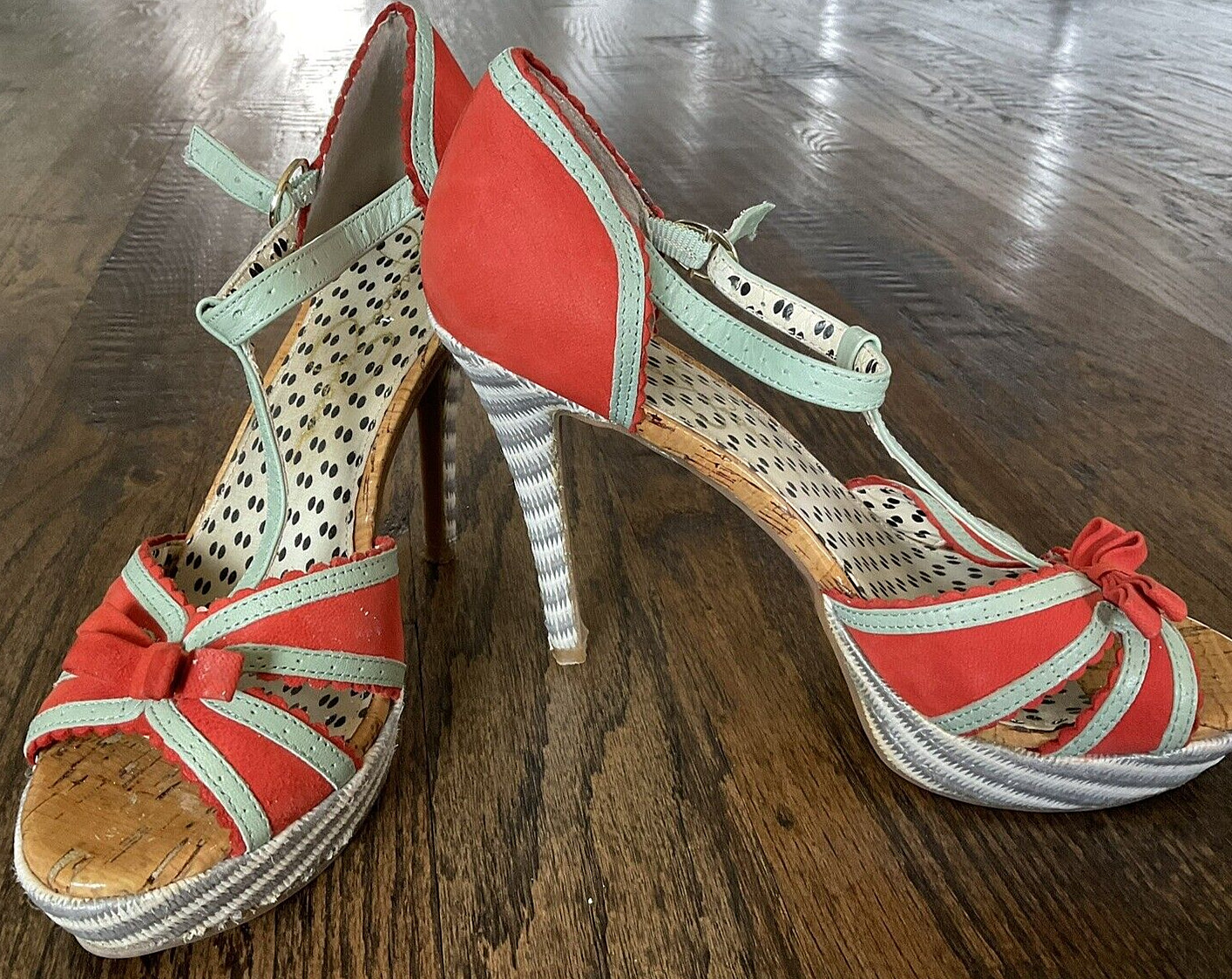 Jessica Simpson JS-Britt Orange/Green Leather Suede Heels Women's US Size 8.5 B