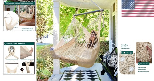 Indoor/Outdoor Hammock Swing Chair, Cozy XL Design, Sturdy Spreader Bar - Picture 2 of 8