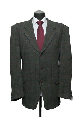 Harris Tweed Paul R. Smith Sakko Jackett 54 grau oliv kariert 3-Knopf wie Neu