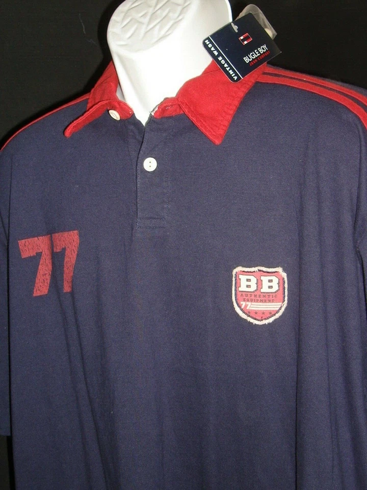 RARE NWT Vtg Bugle Boy Jean Co. Blue/Red 100% Cotton S/S Polo Shirt Men's Sz. XL - Image 3 of 4