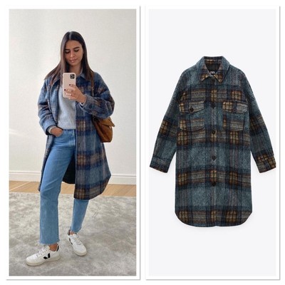 Zara Jacke Kariert Damen GrÃ¼n Karierter Mantel Aus Wollmischung