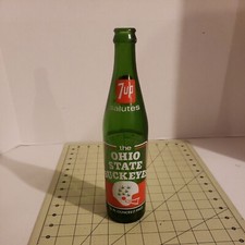 VINTAGE 1973 OHIO STATE BUCKEYES 16OZ 7UP BOTTLE. OSU NATIONAL CHAMPIONS-used