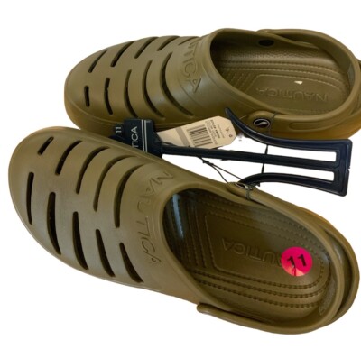 Nautica River Edge Mens 11 Olive Green Slip on Cushion Clogs  display picture 3