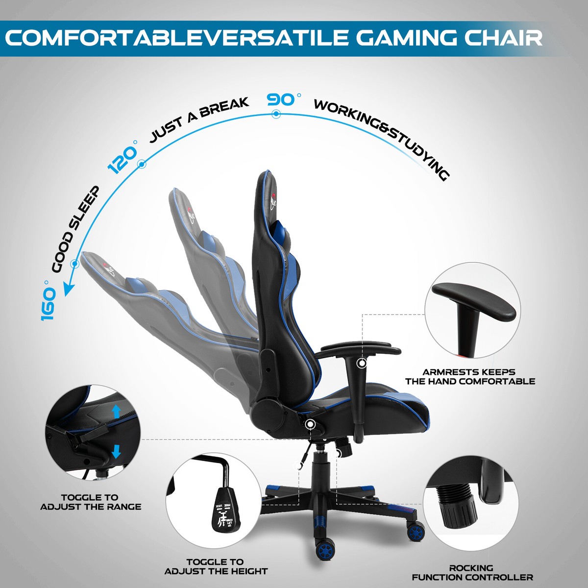 Gaming Chair Racing Style High-Back PU Leather Swivel Chair