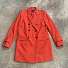 Ann Taylor Double Breasted Blazer Womens 6 Coral Orange Longline Jacket