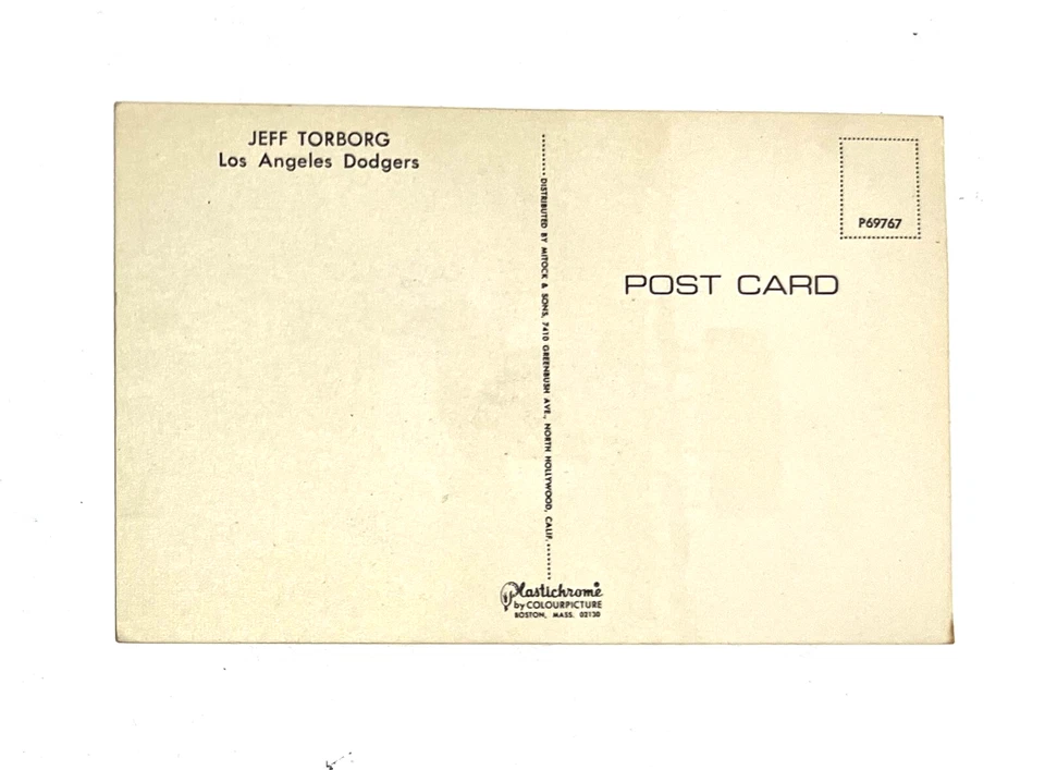 JEFF TORBORG 1967 Signed Vintage Los Angeles Dodgers Plastichrome Postcard - Image 2 of 3