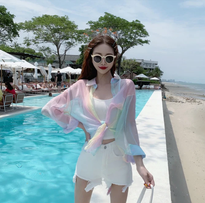 Sheer sales rainbow top