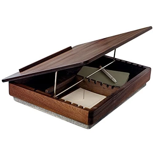 Wood lap desk with storage outlet