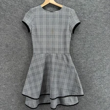 Love...Ady Dress Women M Medium Gray Plaid Sheath Midi Zipper Short Sleeve